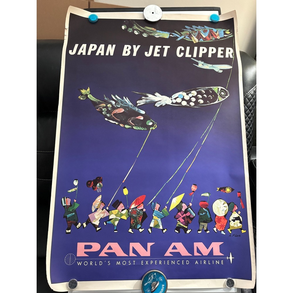 Vintage Pan Am Japan by Jet Clipper Travel Poster A Fine Litho USA 1950s 1960s